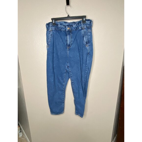 Zara Womens Blue High-Waisted Denim Tapered Jeans 6 Paperbag Elastic Waist - Picture 1 of 7